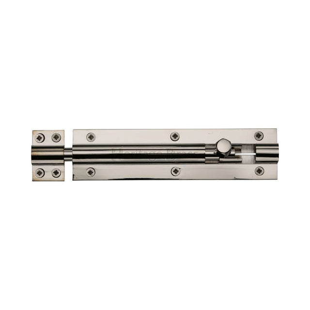This is an image of a Heritage Brass - Door Bolt Straight 6" x 1.5" Polished Nickel Finish, c1584-6-pnf that is available to order from T.H Wiggans Ironmongery in Kendal.