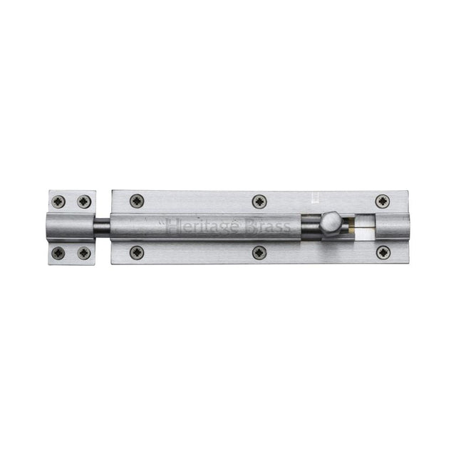 This is an image of a Heritage Brass - Door Bolt Straight 6" x 1.5" Satin Chrome Finish, c1584-6-sc that is available to order from T.H Wiggans Ironmongery in Kendal.