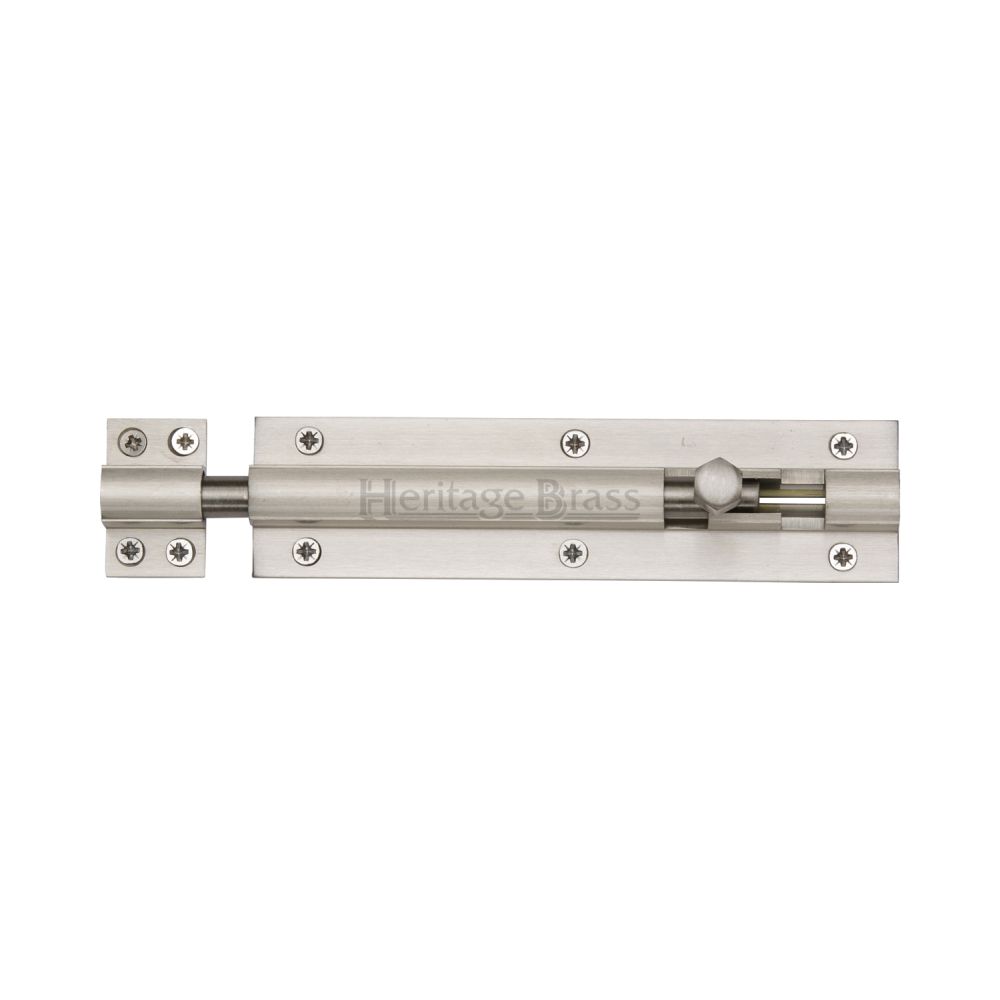 This is an image of a Heritage Brass - Door Bolt Straight 6" x 1.5" Satin Nickel Finish, c1584-6-sn that is available to order from T.H Wiggans Ironmongery in Kendal.