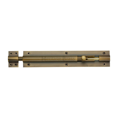 This is an image of a Heritage Brass - Door Bolt Straight 8" x 1.5" Antique Brass Finish, c1584-8-at that is available to order from T.H Wiggans Ironmongery in Kendal.