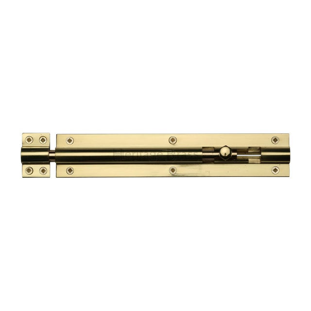 This is an image of a Heritage Brass - Door Bolt Straight 8" x 1.5" Polished Brass Finish, c1584-8-pb that is available to order from T.H Wiggans Ironmongery in Kendal.