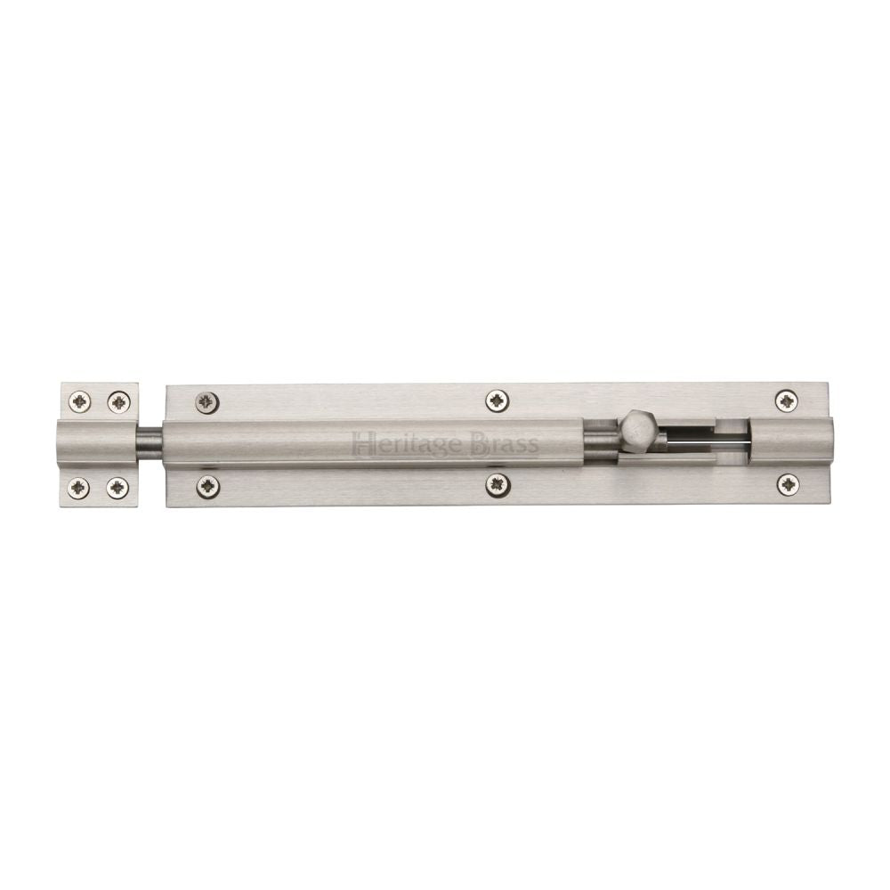 This is an image of a Heritage Brass - Door Bolt Straight 8" x 1.5" Satin Nickel Finish, c1584-8-sn that is available to order from T.H Wiggans Ironmongery in Kendal.