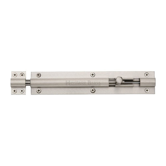 This is an image of a Heritage Brass - Door Bolt Straight 8" x 1.5" Satin Nickel Finish, c1584-8-sn that is available to order from T.H Wiggans Ironmongery in Kendal.