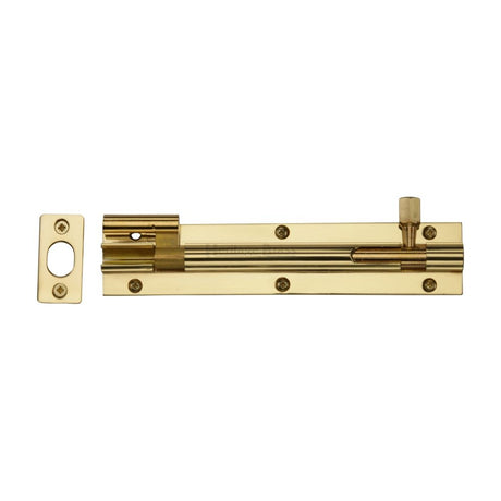 This is an image of a Heritage Brass - Door Bolt Necked 6" x 1.25" Polished Brass Finish, c1592-6-pb that is available to order from T.H Wiggans Ironmongery in Kendal.