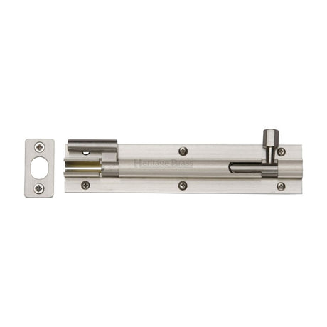 This is an image of a Heritage Brass - Door Bolt Necked 6" x 1.25" Satin Nickel Finish, c1592-6-sn that is available to order from T.H Wiggans Ironmongery in Kendal.