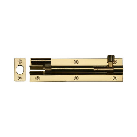 This is an image of a Heritage Brass - Door Bolt Necked 6" x 1.5" Polished Brass Finish, c1594-6-pb that is available to order from T.H Wiggans Ironmongery in Kendal.