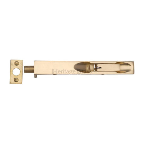 This is an image of a Heritage Brass - Door Bolt Flush Fitting 10" x .3/4" Polished Brass Finish, c1680-10-pb that is available to order from T.H Wiggans Ironmongery in Kendal.