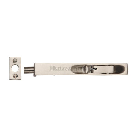 This is an image of a Heritage Brass - Door Bolt Flush Fitting 10" x .3/4" Satin Nickel Finish, c1680-10-sn that is available to order from T.H Wiggans Ironmongery in Kendal.