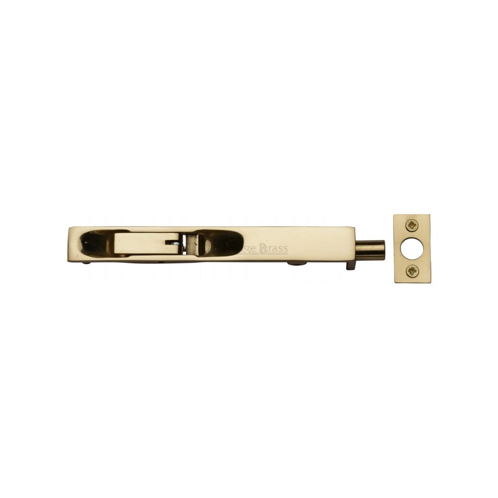 This is an image of a Heritage Brass - Door Bolt Flush Fitting 6" x .3/4" Polished Brass Finish, c1680-6-pb that is available to order from T.H Wiggans Ironmongery in Kendal.