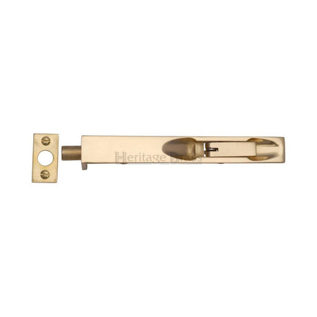 This is an image of a Heritage Brass - Door Bolt Flush Fitting 8" x .3/4" Polished Brass Finish, c1680-8-pb that is available to order from T.H Wiggans Ironmongery in Kendal.