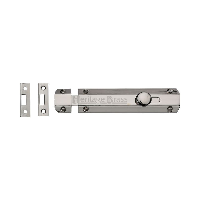 This is an image of a Heritage Brass - Door Bolt Flat 4" Polished Nickel Finish, c1685-4-pnf that is available to order from T.H Wiggans Ironmongery in Kendal.