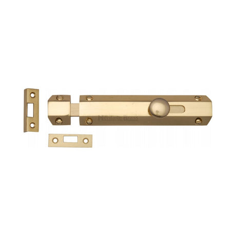 This is an image of a Heritage Brass - Door Bolt Flat 6" Polished Brass Finish, c1685-6-pb that is available to order from T.H Wiggans Ironmongery in Kendal.