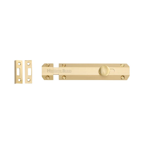 This is an image of a Heritage Brass - Door Bolt Flat 6" Satin Brass Finish, c1685-6-sb that is available to order from T.H Wiggans Ironmongery in Kendal.