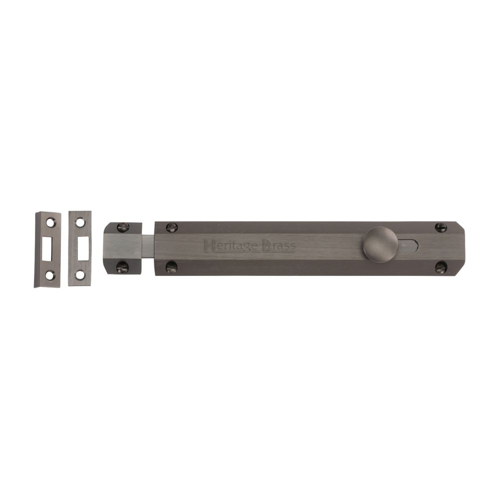 This is an image of a Heritage Brass - Door Bolt Flat 8" Matt Bronze Finish, c1685-8-mb that is available to order from T.H Wiggans Ironmongery in Kendal.