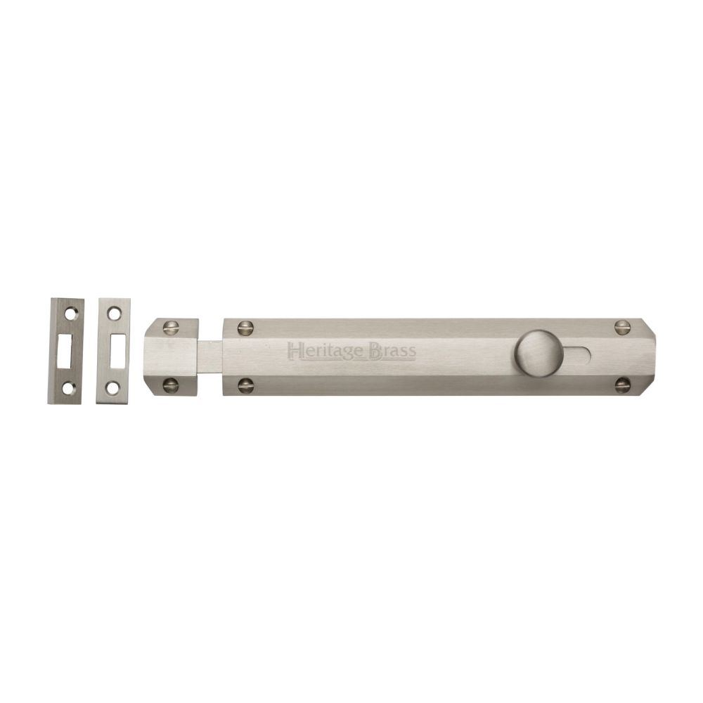 This is an image of a Heritage Brass - Door Bolt Flat 8" Satin Nickel Finish, c1685-8-sn that is available to order from T.H Wiggans Ironmongery in Kendal.