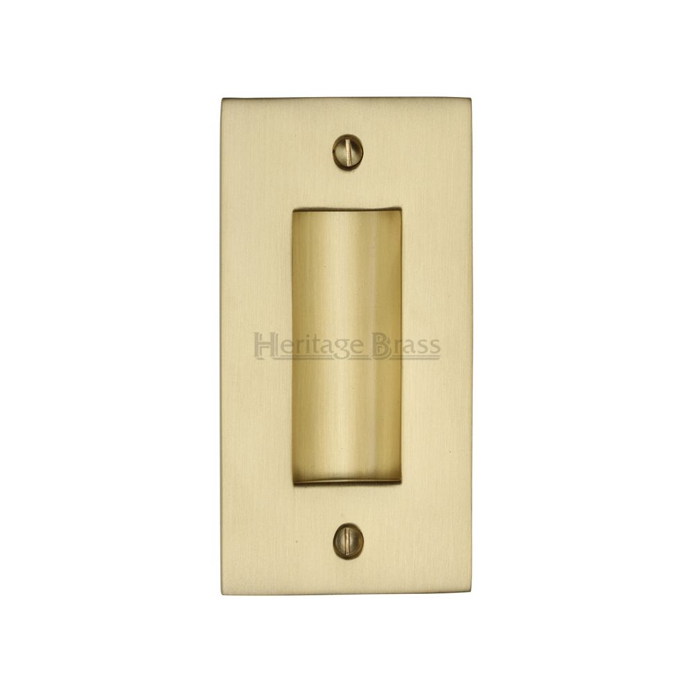 This is an image of a Heritage Brass - Flush Pull Handle 4" Satin Brass Finish, c1820-4-sb that is available to order from T.H Wiggans Ironmongery in Kendal.