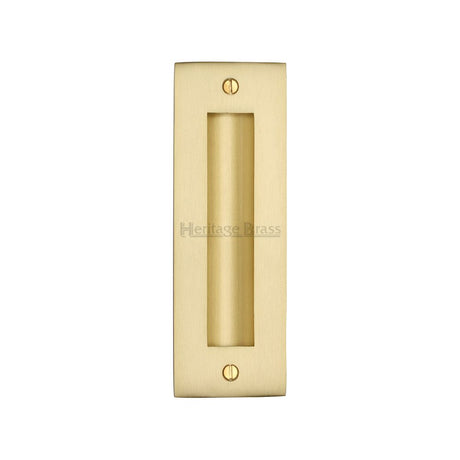 This is an image of a Heritage Brass - Flush Pull Handle 6" Satin Brass Finish, c1820-6-sb that is available to order from T.H Wiggans Ironmongery in Kendal.