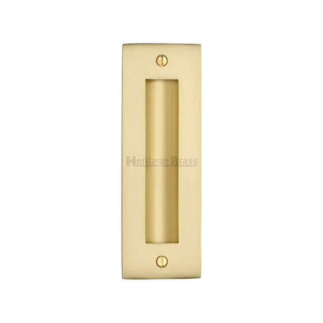 This is an image of a Heritage Brass - Flush Pull Handle 6" Satin Brass Finish, c1820-6-sb that is available to order from T.H Wiggans Ironmongery in Kendal.