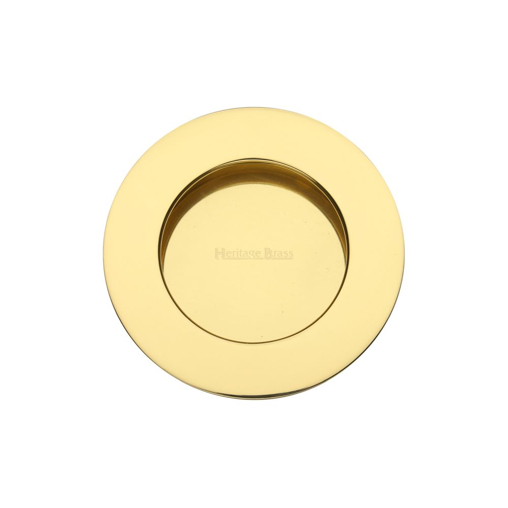 This is an image of a Heritage Brass - Round Flush Pull Polished Brass Finish, c1835-pb that is available to order from T.H Wiggans Ironmongery in Kendal.