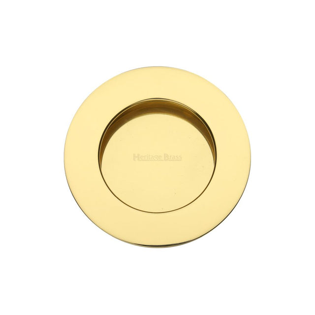 This is an image of a Heritage Brass - Round Flush Pull Polished Brass Finish, c1835-pb that is available to order from T.H Wiggans Ironmongery in Kendal.