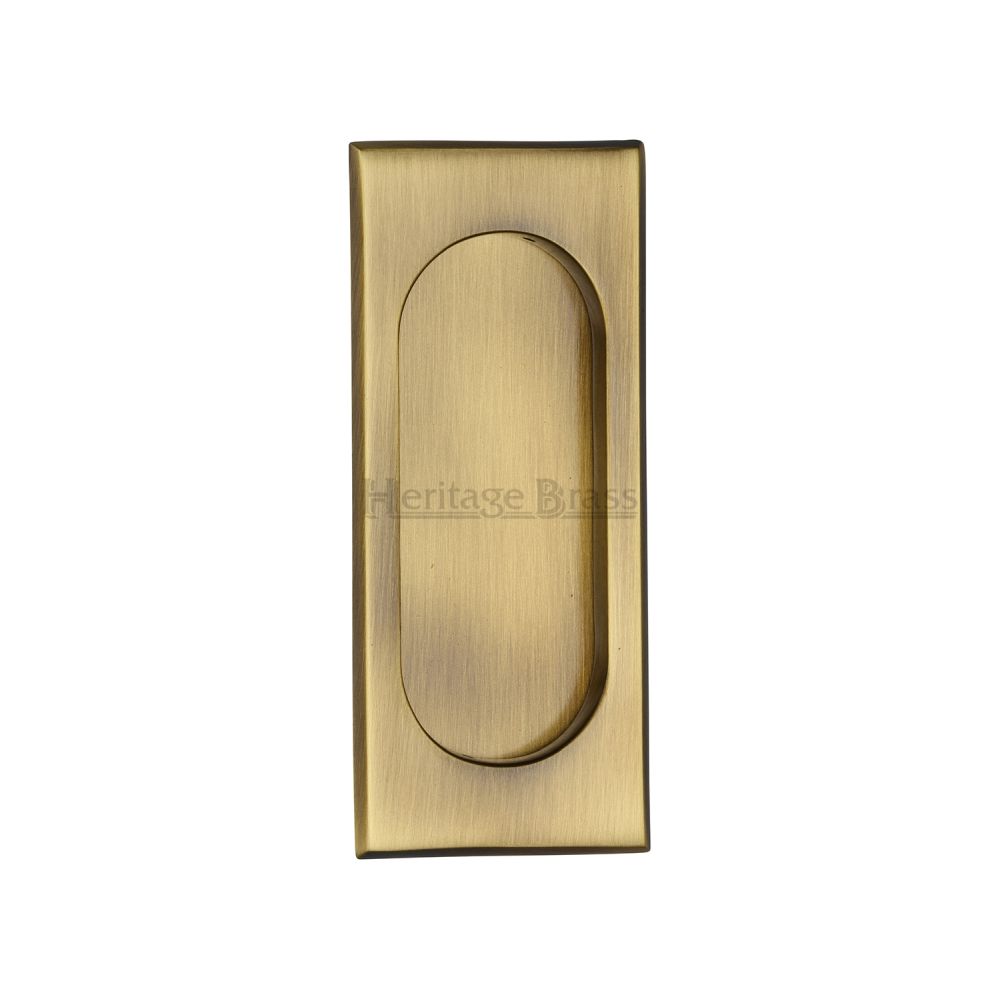 This is an image of a Heritage Brass - Flush Pull Handle 105mm Antique Brass Finish, c1850-105-at that is available to order from T.H Wiggans Ironmongery in Kendal.