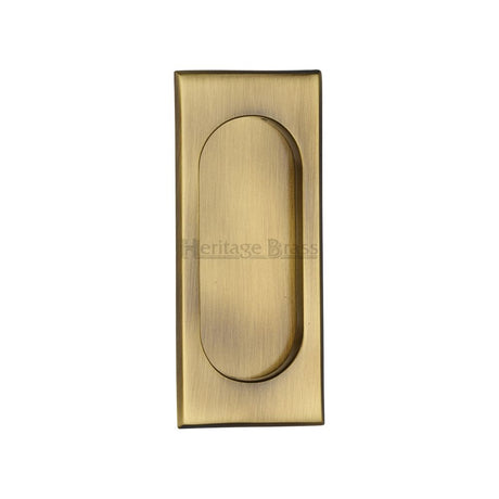 This is an image of a Heritage Brass - Flush Pull Handle 105mm Antique Brass Finish, c1850-105-at that is available to order from T.H Wiggans Ironmongery in Kendal.