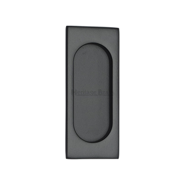 This is an image of a Heritage Brass - Flush Pull Handle 105mm Matt Black Finish, c1850-105-bkmt that is available to order from T.H Wiggans Ironmongery in Kendal.
