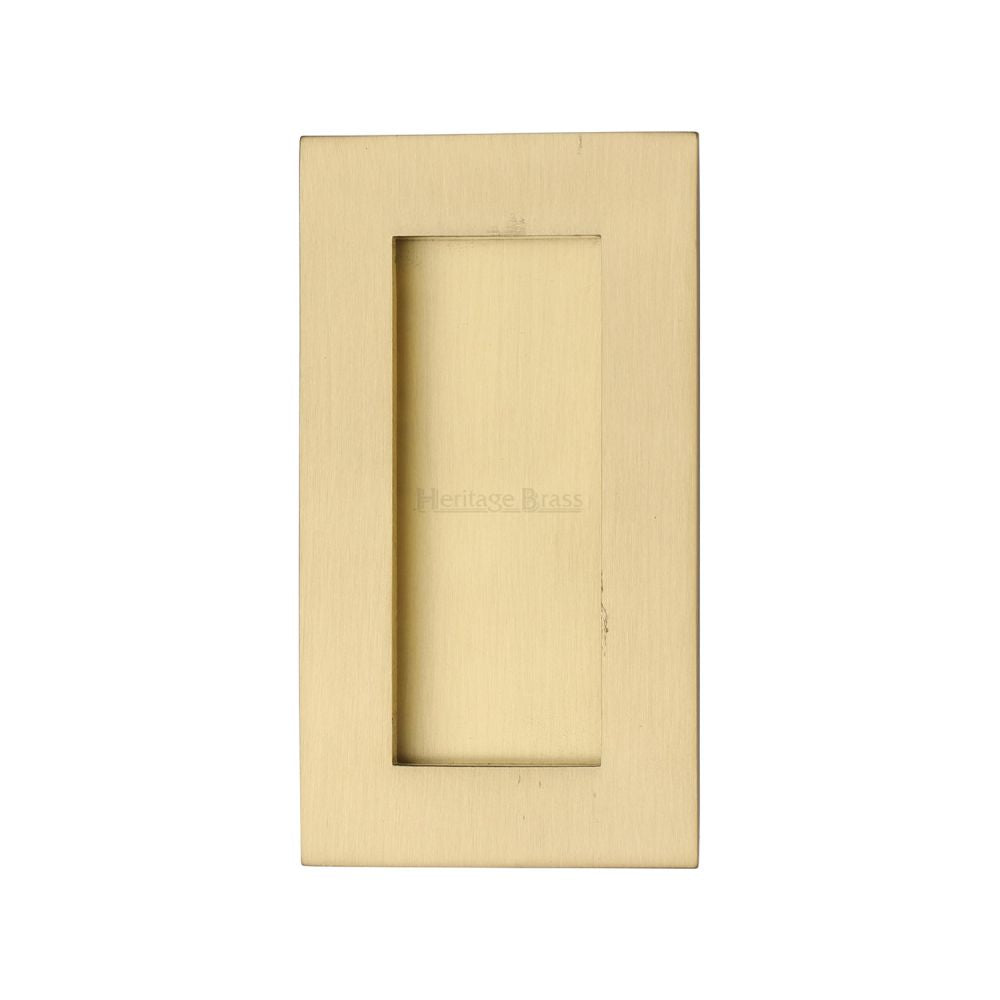 This is an image of a Heritage Brass - Rectangular Flush Pull 105 x 58mm Satin Brass Finish, c1855-105-sb that is available to order from T.H Wiggans Ironmongery in Kendal.