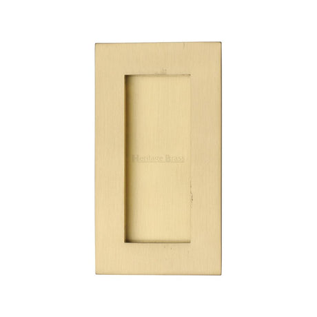 This is an image of a Heritage Brass - Rectangular Flush Pull 105 x 58mm Satin Brass Finish, c1855-105-sb that is available to order from T.H Wiggans Ironmongery in Kendal.