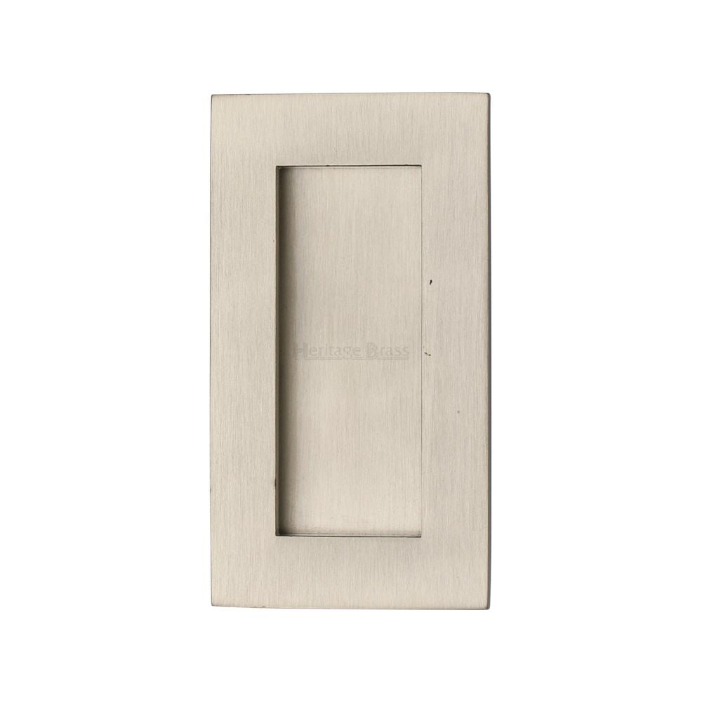 This is an image of a Heritage Brass - Rectangular Flush Pull 105 x 58mm Satin Nickel Finish, c1855-105-sn that is available to order from T.H Wiggans Ironmongery in Kendal.