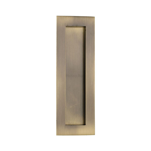 This is an image of a Heritage Brass - Rectangular Flush Pull 175 x 58mm Antique Brass Finish, c1855-175-at that is available to order from T.H Wiggans Ironmongery in Kendal.