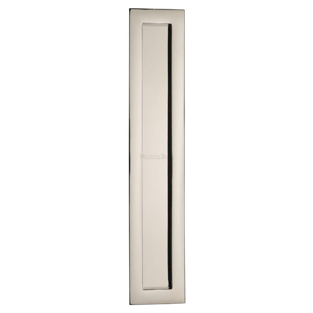 This is an image of a Heritage Brass - Rectangular Flush Pull 300 x 58mm Polished Nickel Finish, c1855-300-pnf that is available to order from T.H Wiggans Ironmongery in Kendal.