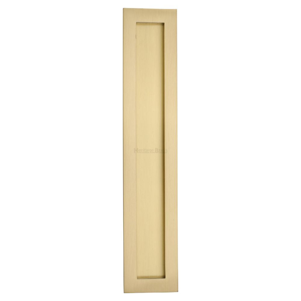 This is an image of a Heritage Brass - Rectangular Flush Pull 300 x 58mm Satin Brass Finish, c1855-300-sb that is available to order from T.H Wiggans Ironmongery in Kendal.