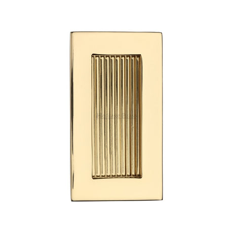 This is an image of a Heritage Brass - Reeded Rectangular Flush Pull 105 x 58mm Polished Brass Finish, c1865-105-pb that is available to order from T.H Wiggans Ironmongery in Kendal.