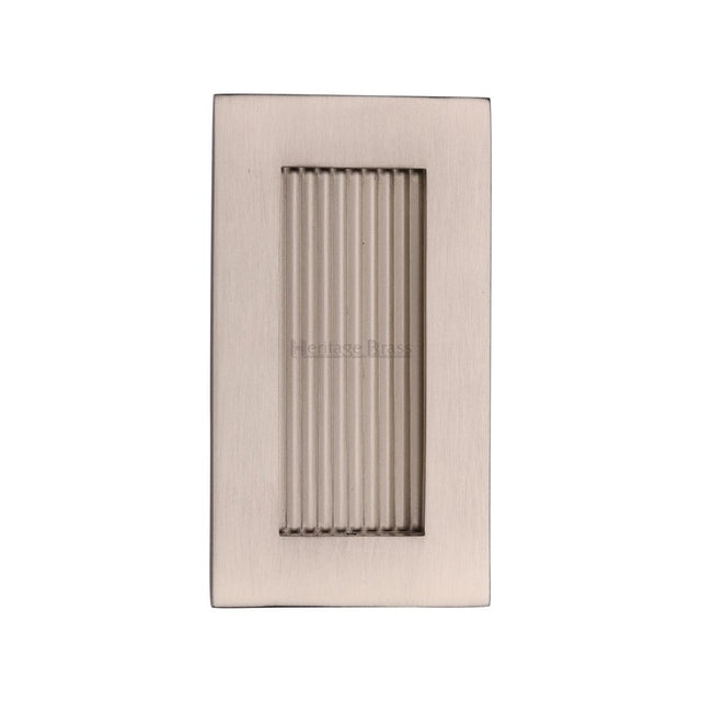 This is an image of a Heritage Brass - Reeded Rectangular Flush Pull 105 x 58mm Satin Nickel Finish, c1865-105-sn that is available to order from T.H Wiggans Ironmongery in Kendal.