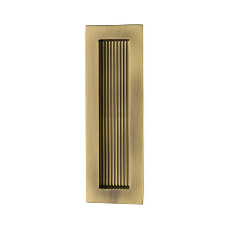 This is an image of a Heritage Brass - Reeded Rectangular Flush Pull 175 x 58mm Antique Brass Finish, c1865-175-at that is available to order from T.H Wiggans Ironmongery in Kendal.