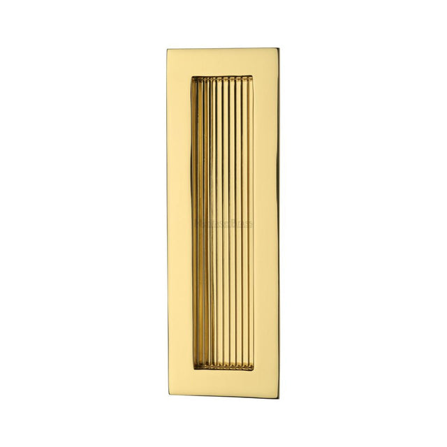 This is an image of a Heritage Brass - Reeded Rectangular Flush Pull 175 x 58mm Polished Brass Finish, c1865-175-pb that is available to order from T.H Wiggans Ironmongery in Kendal.