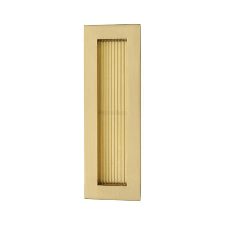 This is an image of a Heritage Brass - Reeded Rectangular Flush Pull 175 x 58mm Satin Brass Finish, c1865-175-sb that is available to order from T.H Wiggans Ironmongery in Kendal.