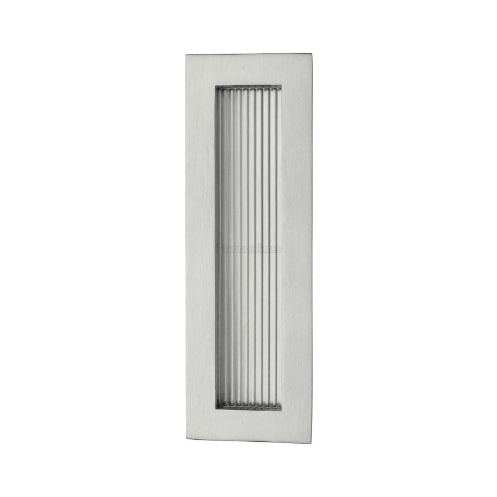 This is an image of a Heritage Brass - Reeded Rectangular Flush Pull 175 x 58mm Satin Chrome Finish, c1865-175-sc that is available to order from T.H Wiggans Ironmongery in Kendal.