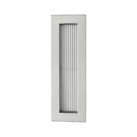 This is an image of a Heritage Brass - Reeded Rectangular Flush Pull 175 x 58mm Satin Chrome Finish, c1865-175-sc that is available to order from T.H Wiggans Ironmongery in Kendal.