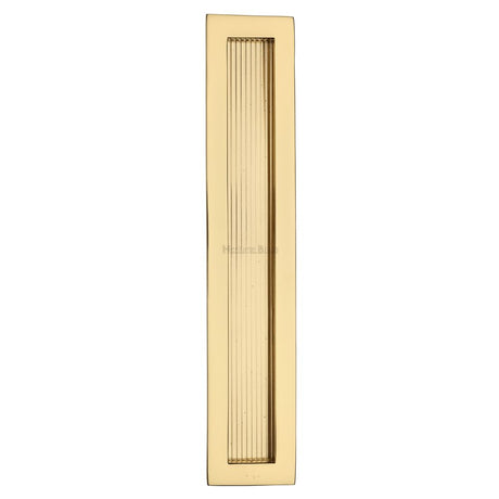 This is an image of a Heritage Brass - Reeded Rectangular Flush Pull 300 x 58mm Polished Brass Finish, c1865-300-pb that is available to order from T.H Wiggans Ironmongery in Kendal.