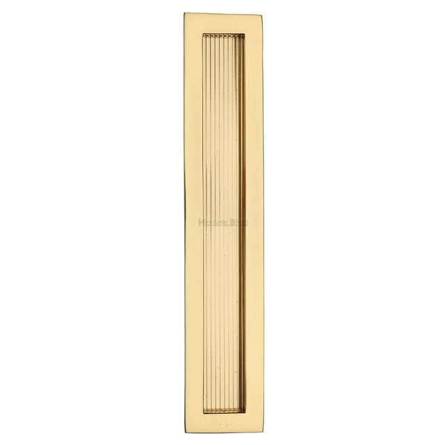 This is an image of a Heritage Brass - Reeded Rectangular Flush Pull 300 x 58mm Polished Brass Finish, c1865-300-pb that is available to order from T.H Wiggans Ironmongery in Kendal.