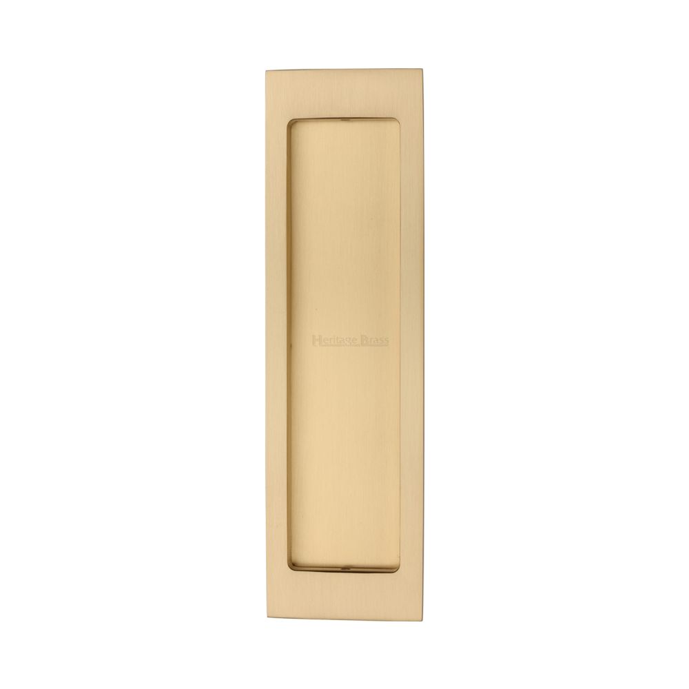 This is an image of a Heritage Brass - Flush Pull 197mm Satin Brass Finish, c1872-sb that is available to order from T.H Wiggans Ironmongery in Kendal.