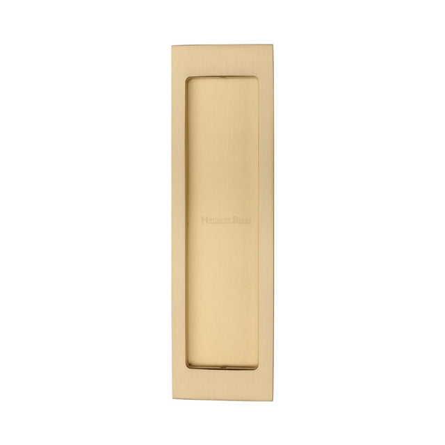 This is an image of a Heritage Brass - Flush Pull 197mm Satin Brass Finish, c1872-sb that is available to order from T.H Wiggans Ironmongery in Kendal.