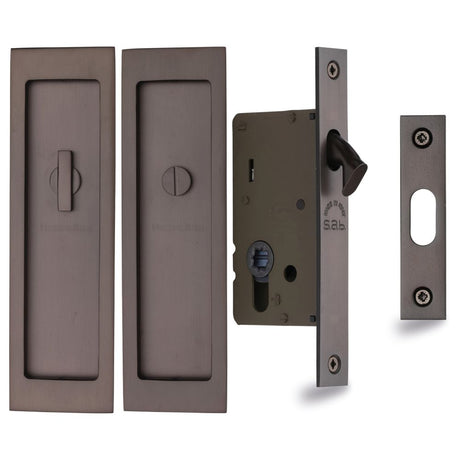 This is an image of a Heritage Brass - Flush Pull Privacy Set 197mm Matt Bronze Finish, c1877-mb that is available to order from T.H Wiggans Ironmongery in Kendal.