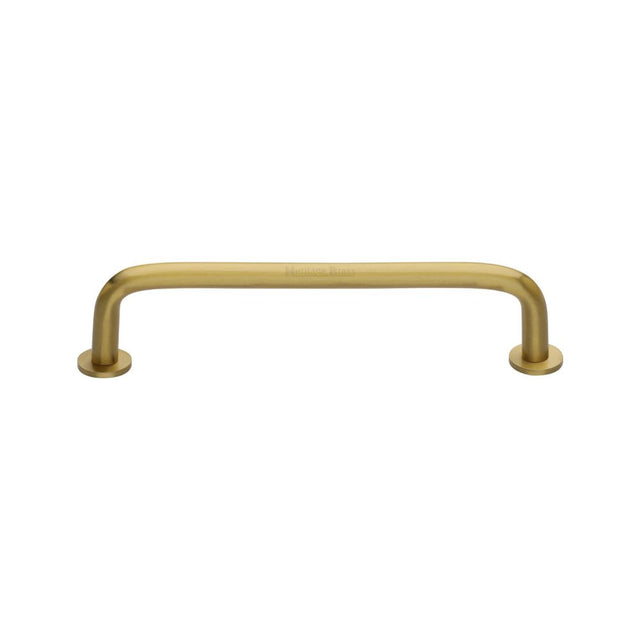 This is an image of a Heritage Brass - Cabinet Pull Wire Design with 16mm Rose 128mm CTC Satin Brass Fi, c2156-128-sb that is available to order from T.H Wiggans Ironmongery in Kendal.