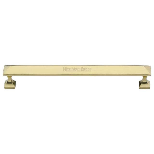 This is an image of a Heritage Brass - Cabinet Pull Pyramid Design 203mm CTC Polished Brass Finish, c2231-203-pb that is available to order from T.H Wiggans Ironmongery in Kendal.