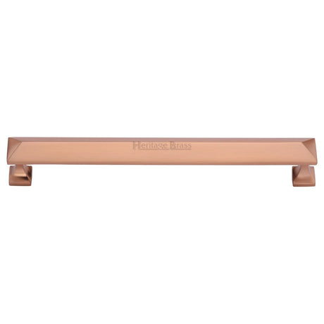 This is an image of a Heritage Brass - Cabinet Pull Pyramid Design 203mm CTC Satin Rose Gold Finish, c2231-203-srg that is available to order from T.H Wiggans Ironmongery in Kendal.