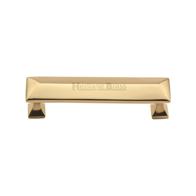 This is an image of a Heritage Brass - Cabinet Pull Pyramid Design 96mm CTC Polished Brass Finish, c2231-96-pb that is available to order from T.H Wiggans Ironmongery in Kendal.