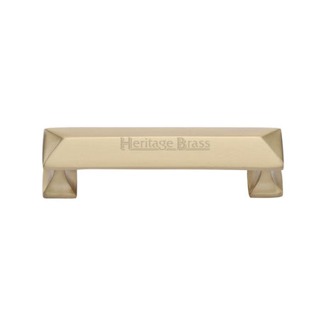 This is an image of a Heritage Brass - Cabinet Pull Pyramid Design 96mm CTC Satin Brass Finish, c2231-96-sb that is available to order from T.H Wiggans Ironmongery in Kendal.